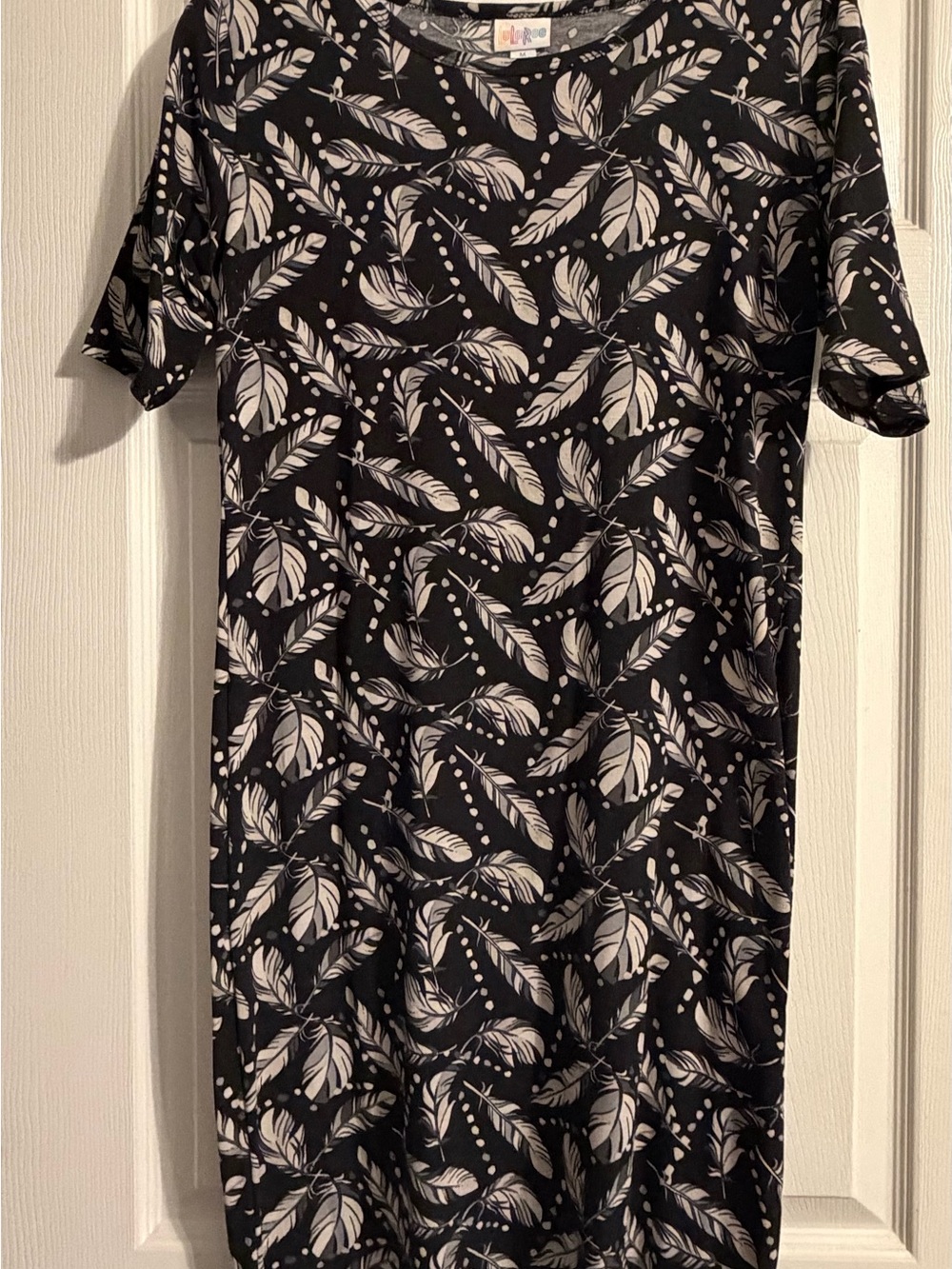 LuLaRoe Black and White Feather-Print Midi Dress